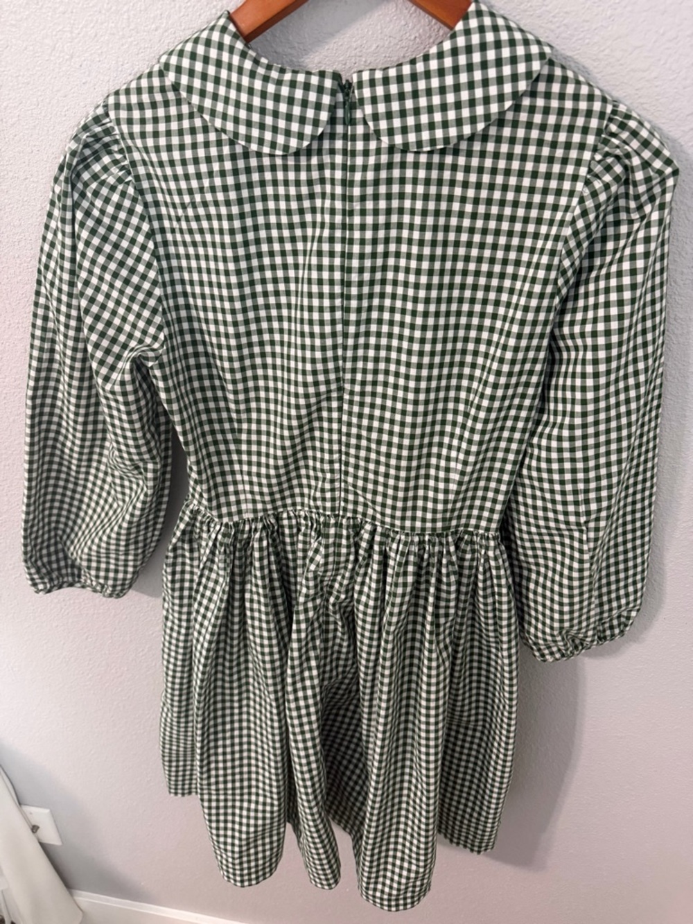 Sandy Liang Gingham Peter Pan Collar Dress with Cut-Out Green White Size 4 - Picture 9 of 16